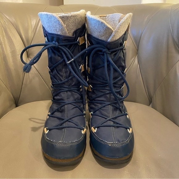The Original Moon Boot Monaco Felt Warm Winter Snow Boots Navy Blue Women Size 6 - Picture 3 of 12